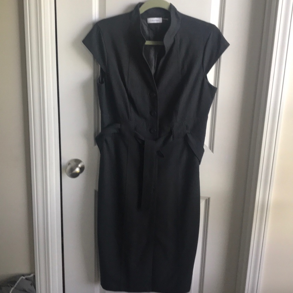 Fitting button down charcoal grey dress